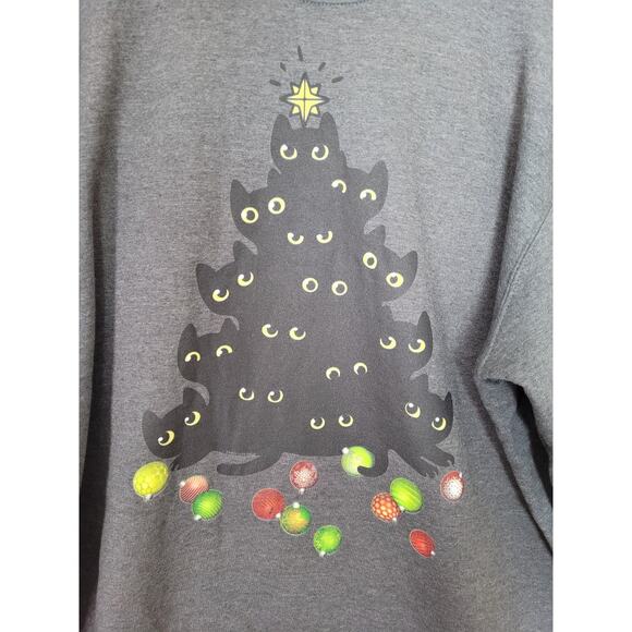 Cat Lovers Cute and Funny Holiday Tree Christmas Sweatshirt Womens 2XL - Picture 3 of 8